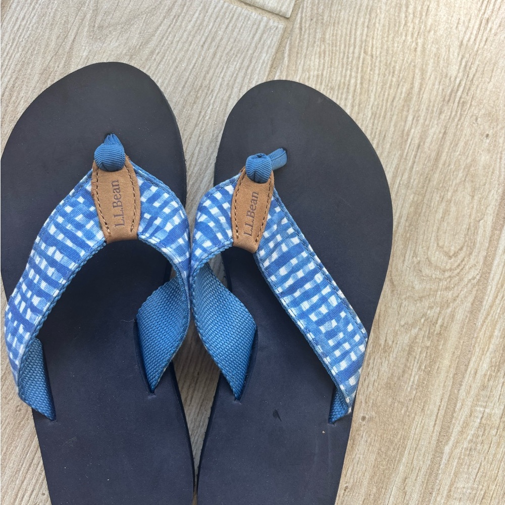 L.L. Bean Blue and Black Sandals with Gingham Straps BRAND NEW. NEVER WORN